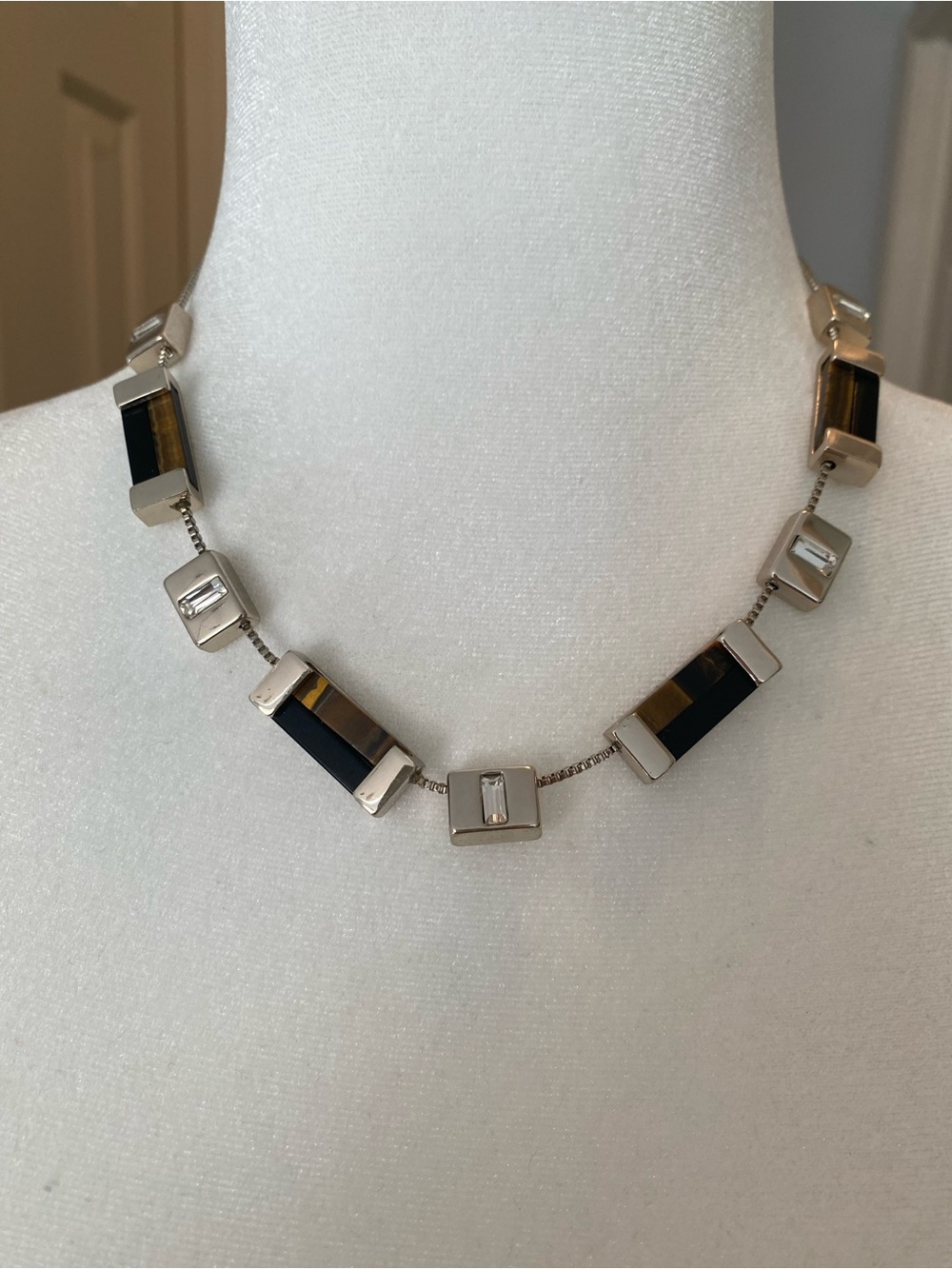 White House Black Market Silver-Tone Necklace with Black and Brown Accents